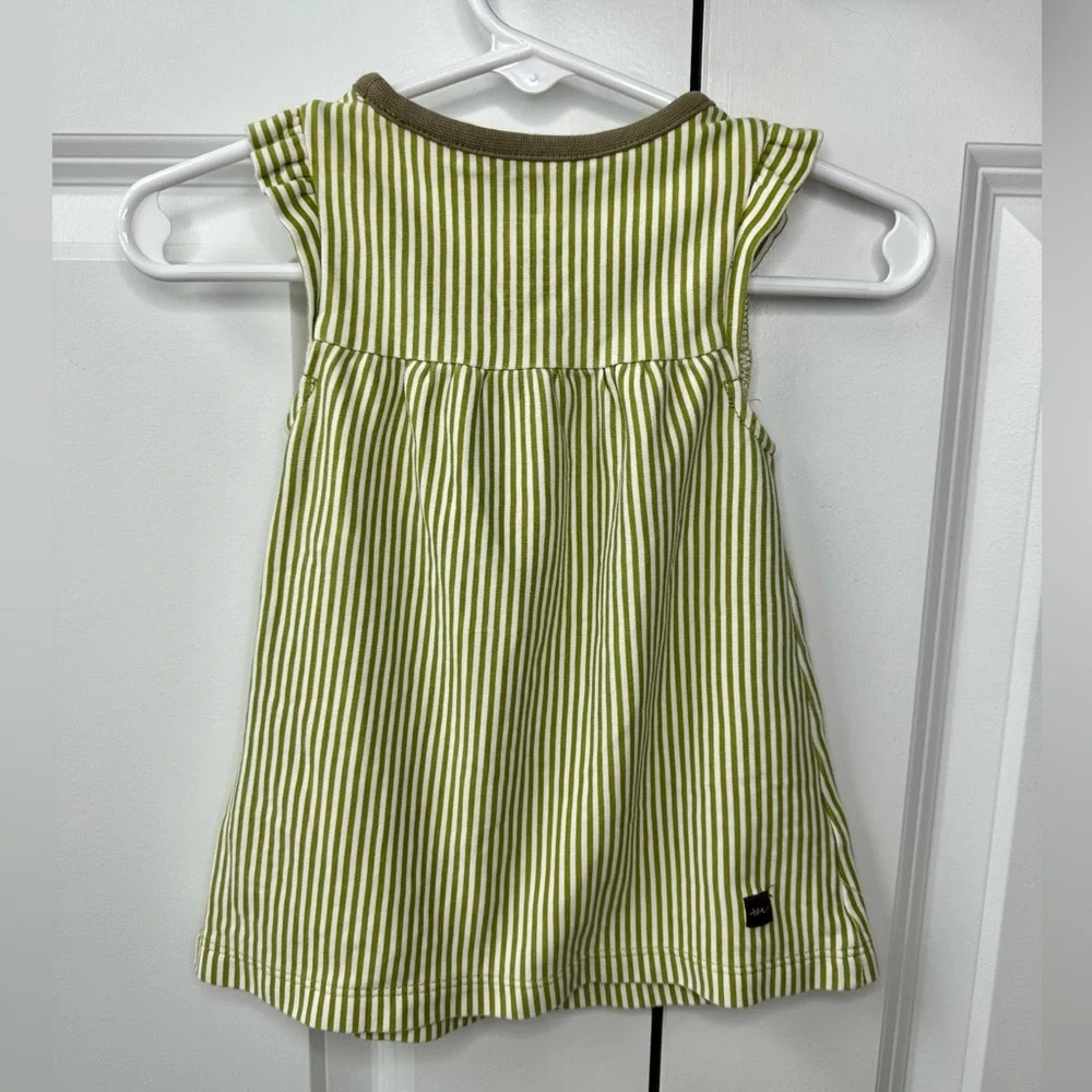 Tea Collection Infant Girl Green and White Pinstriped Dress (Size XS 3-6 Months)
